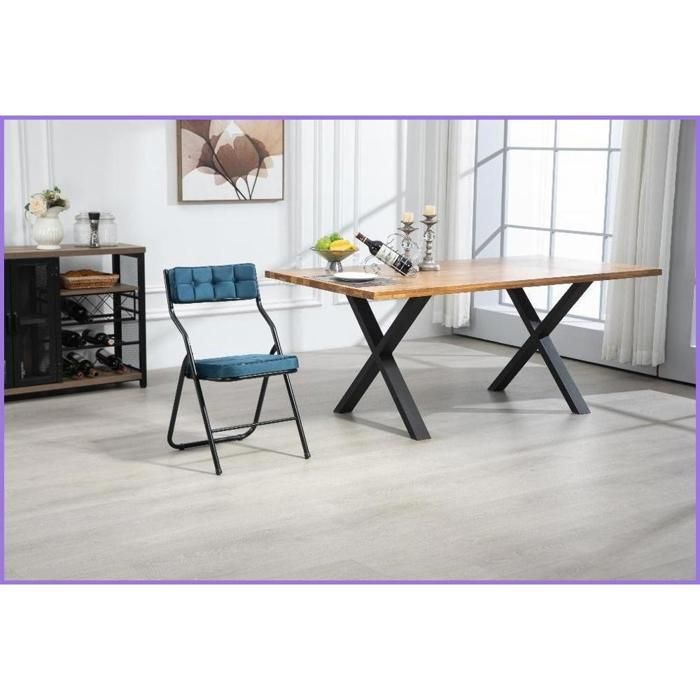 Sillas plegables, paquete de 2 - Tapizadas, no requieren montaje, estructura de acero - Azul
