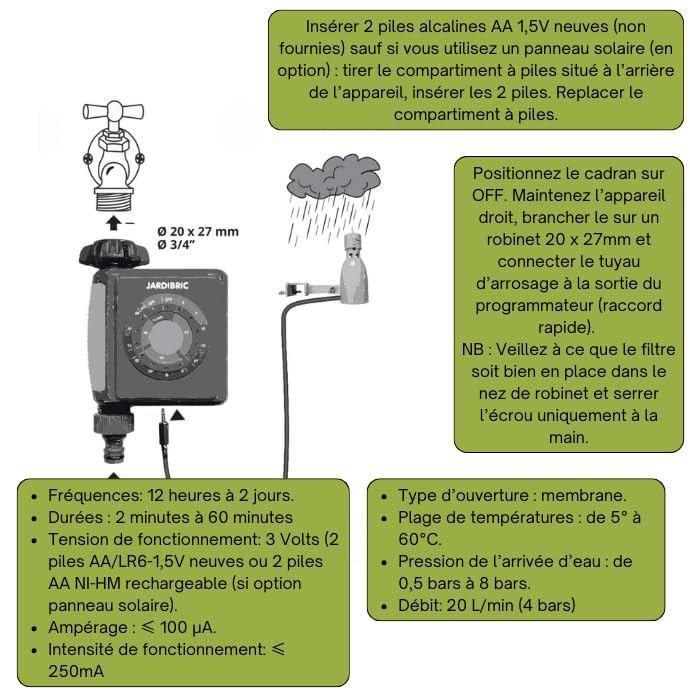 Programmateur d'arrosage automatique - 1 voie pour nez de robinet - Réglage mécanique intuitif