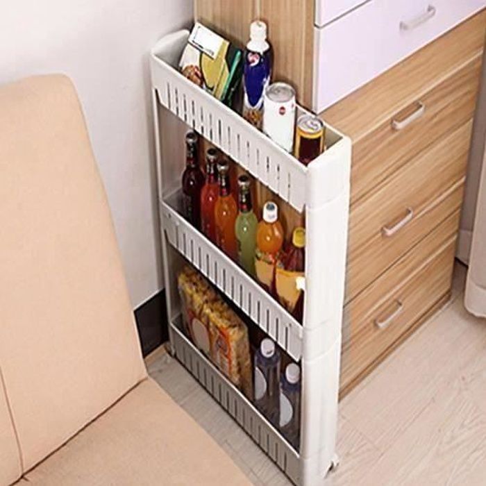 Kitchen trolley - G0D1 - Mobile storage cart - 3 shelves - White plastic - Contemporary design