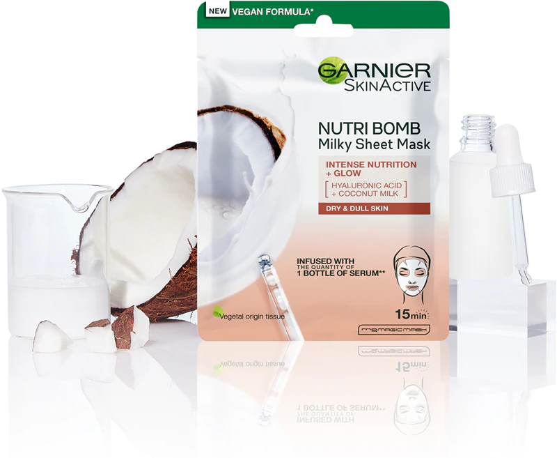 Výživná plátenná maska Garnier Textil Masks Nutri Bomb s rozjasňujúcim účinkom