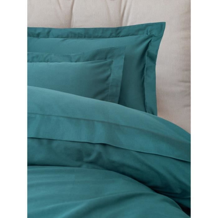 Parure de lit - 1 housse de couette 220 x 240 cm + 2 taies d'oreiller 60 x 60 cm - Satiné 100% coton - Bleu