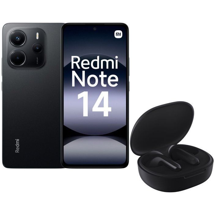 Smartphone Xiaomi Redmi Note 14 4G de 256 GB negro (versión francesa) + Auriculares inalámbricos Xiaomi Redmi Buds 4 Lite (negros)