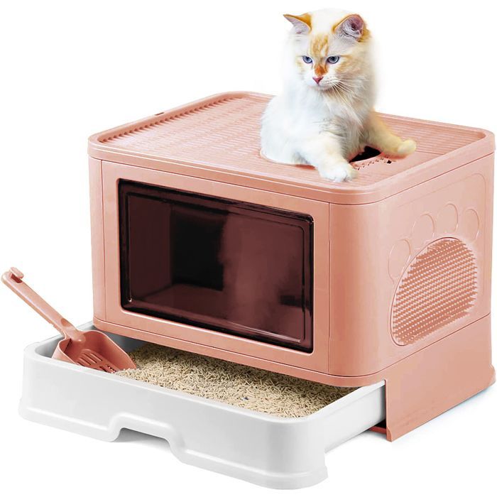 Arenero plegable para gatos - ERROLVES - Rosa - Caseta de baño de PP - 48,5*36,5*38 cm