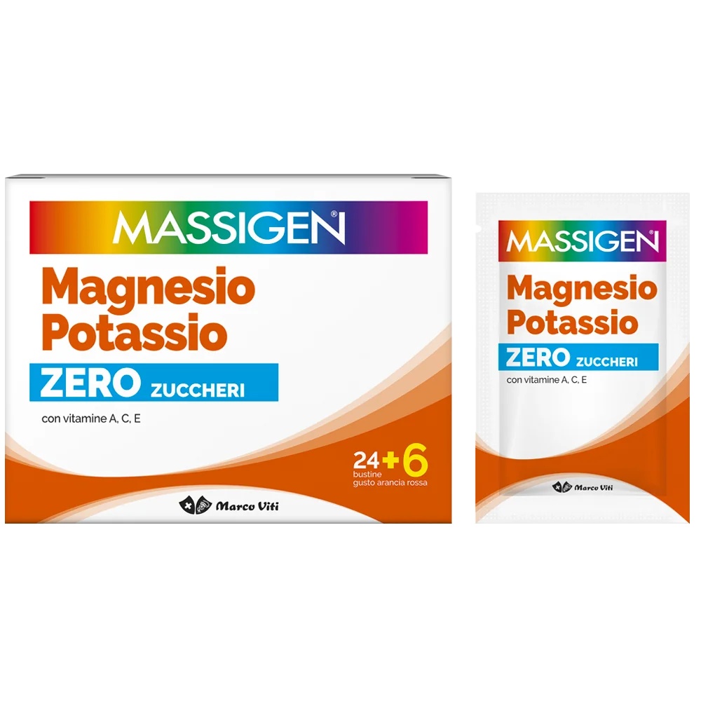 MASSIGEN Massigen Magnésium et Potassium Zéro Sucres 24 + 6 Sachets GRATUITS Supplément de Sel Minéral Faible en Calories