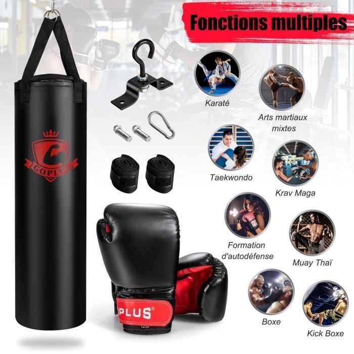 Saco de boxeo relleno COSTWAY, Ø30cm 28.5kg - Guantes de boxeo - Vendas protectoras para las manos - Bolsa de almacenamiento - para Karate, Taekwondo, Muay Thai
