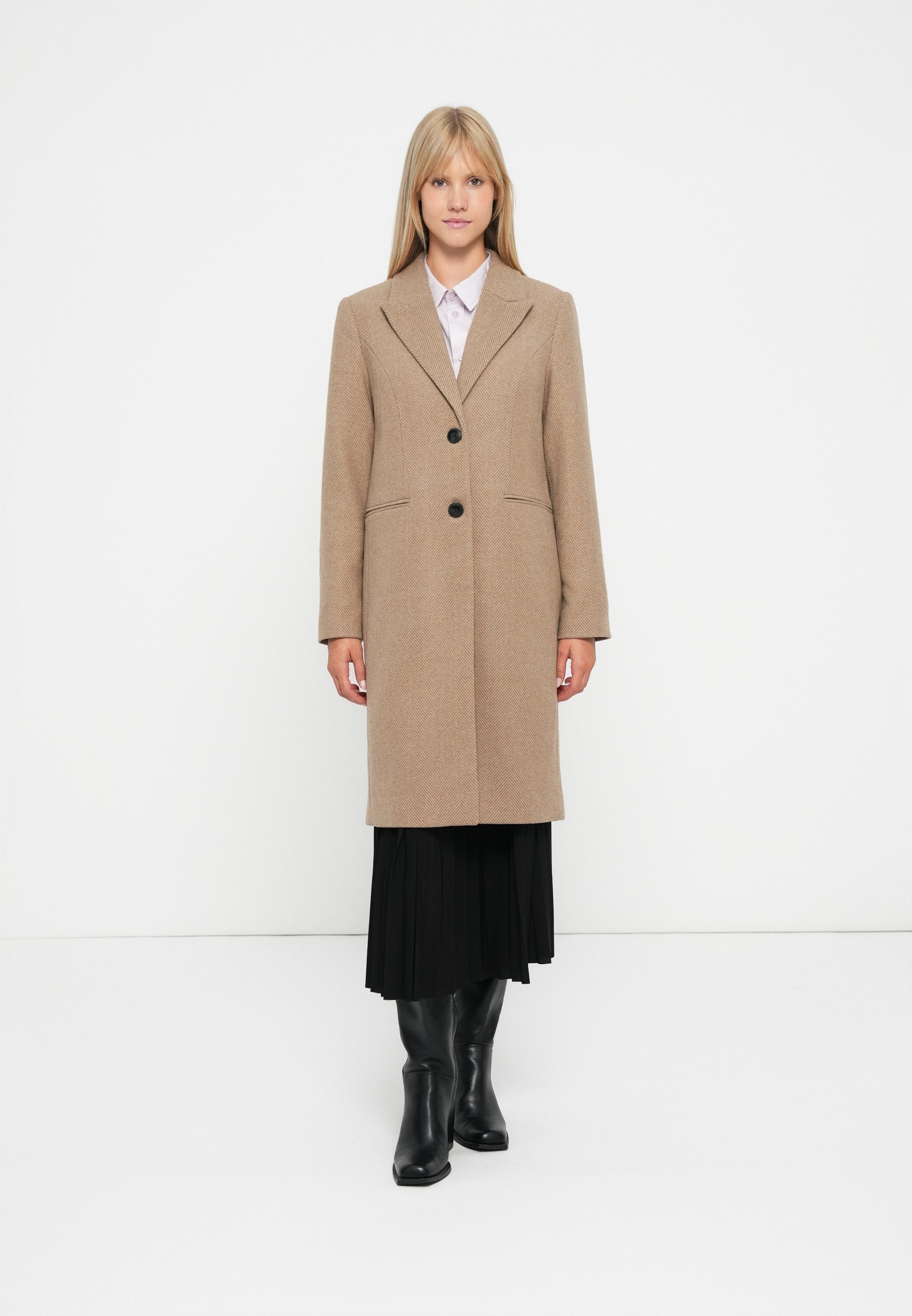 Vero Moda VMBLAZA HERRINGBONE LONG BOO - Klassieke jas - beige