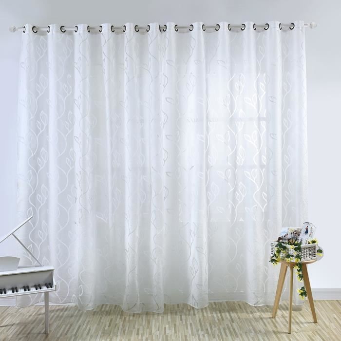 Juego de 2 cortinas transparentes - Decoración del hogar - 100 x 250 cm - Blanco