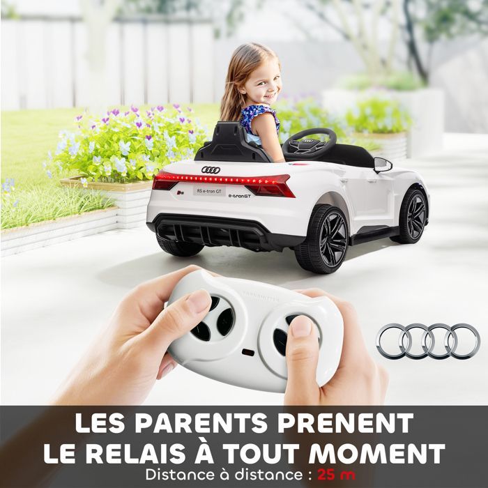 Coche eléctrico - HOMCOM - Audi RS E-tron GT de 12 V con licencia oficial para niños, mando a distancia con sonidos - PP - blanco