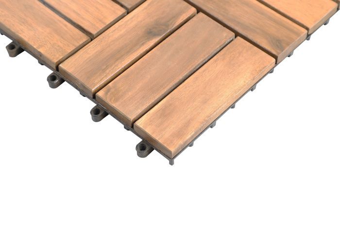 Lot de 10 dalles en bois d'acacia 100 % FSC 30 x 30 cm style mosaïque
