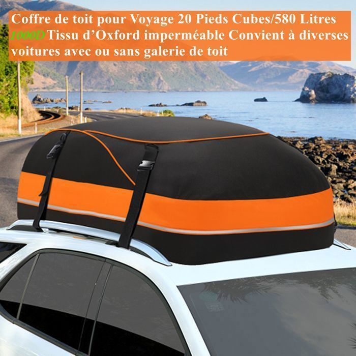 Coffre De Toit Voiture - 425L/15 Pieds Cubes - 900D Tissu d’Oxford - Sac de Toit Voiture Pour Voyage Souple Résistant aux