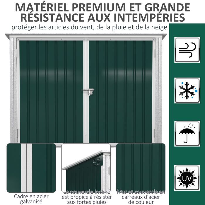 Tettoia doppia per bidoni della spazzatura - Outsunny - due sportelli con apertura dall'alto - acciaio zincato - 178x104x128 cm - verde