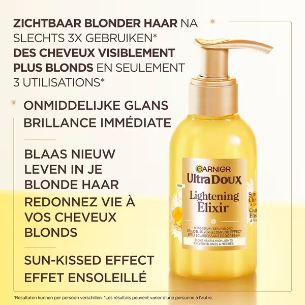 „Garnier Ultra Doux“ šviesinamasis eliksyras su ramunėlėmis ir medumi, 120 ml<br>120 ml