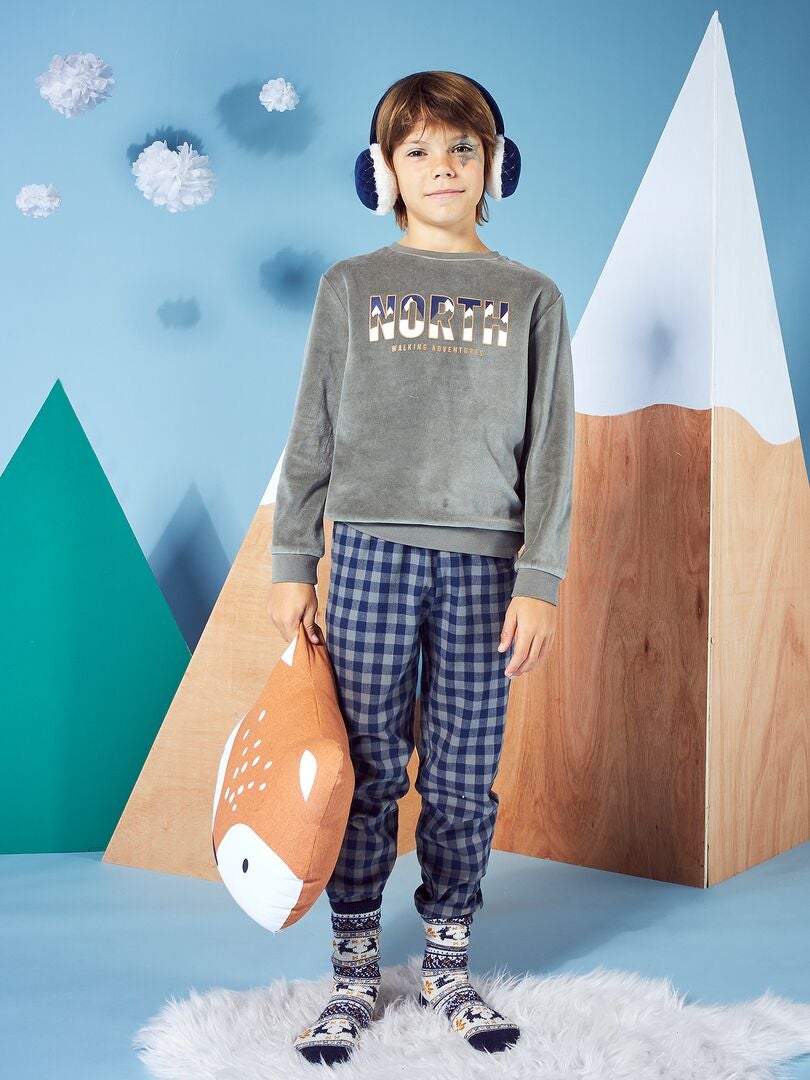 Conjunto de pijama de veludo - camiseta e calça - 2 peças - cáqui