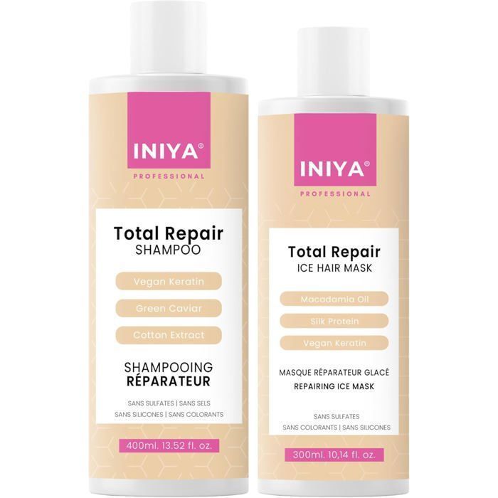 Sulfatfreies Reparatur-Shampoo & -Spülung | Iniya Duo Reparatur-Set | Brasilianisches Glättungs- & Bräunungs-Shampoo und -Maske