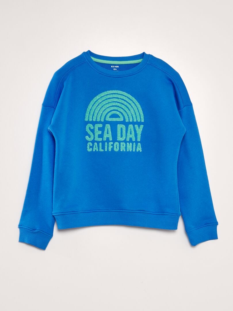 Sweatshirt van French terry met bouclé-print - BLAUW