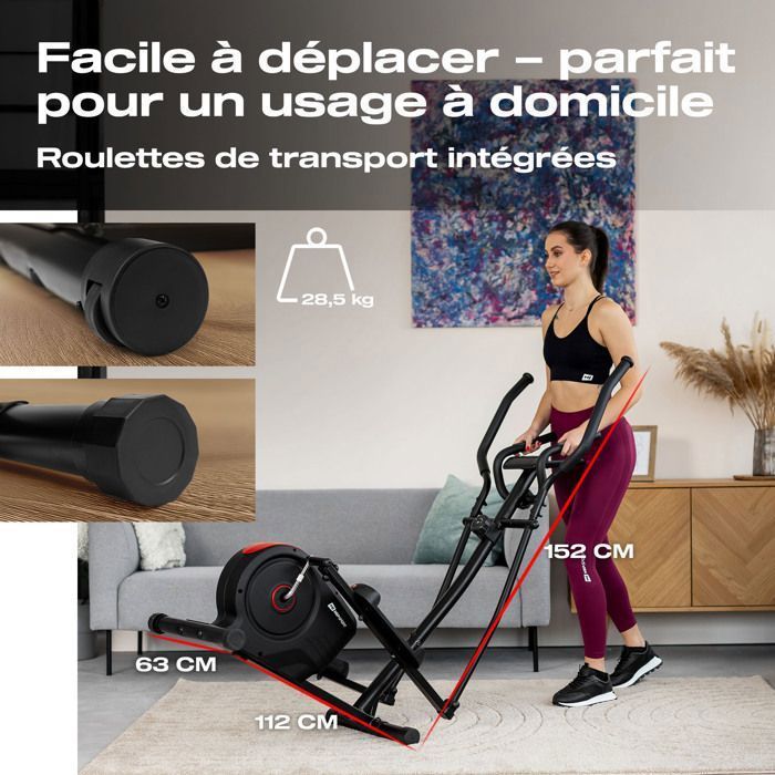 Hop-Sport HS-2050C Cosmo Indoor Elliptische Trainer, 9 kg vliegwiel, 8 niveaus magnetische weerstand, maximaal gebruikersgewicht 100 kg, rood