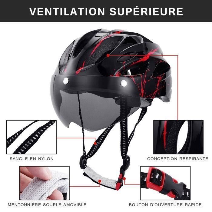 Capacete de ciclismo unissex para adultos, com viseira, ideal para bicicletas de montanha e patinetes elétricos, com circunferência da cabeça de 52 a 62 cm, nas cores preto e vermelho.