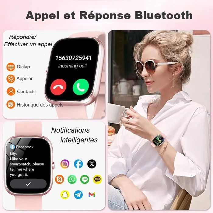 Blackview Montre connectée Femme avec Appels Bluetooth, 3 Bracelets, Gestion de la santé, Étanche 5M,Rose