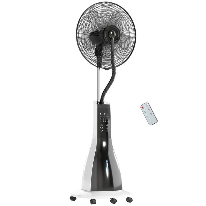 Ventilador nebulizador HOMCOM - 90W 125cm - mando a distancia, temporizador, oscilación de 75°, cabezal inclinable y ruedas - negro