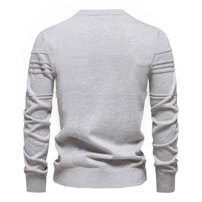 Maglione da uomo in cotone elasticizzato a girocollo, vestibilità slim, tinta unita - grigio