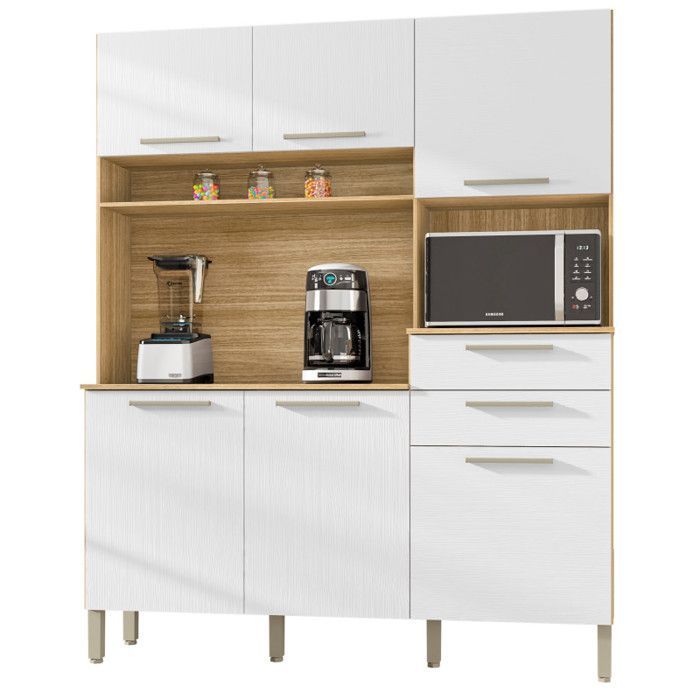 Kitchen Buffet with 6 Doors and 2 Drawers, Oak and White, W 160.7 x H 196 x D 38.8 cm