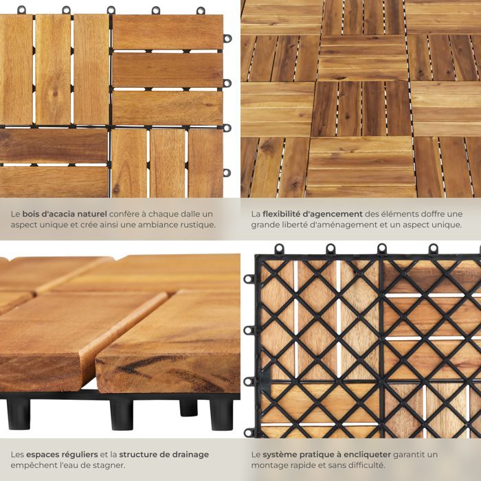 Terrace tiles - TECTAKE - TABULA interlocking outdoor tiles in acacia wood, 31 x 31 x 2.2 cm - 40 pieces