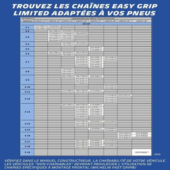 Cadenas para nieve - MICHELIN - Easy Grip Limited E13 - Negras