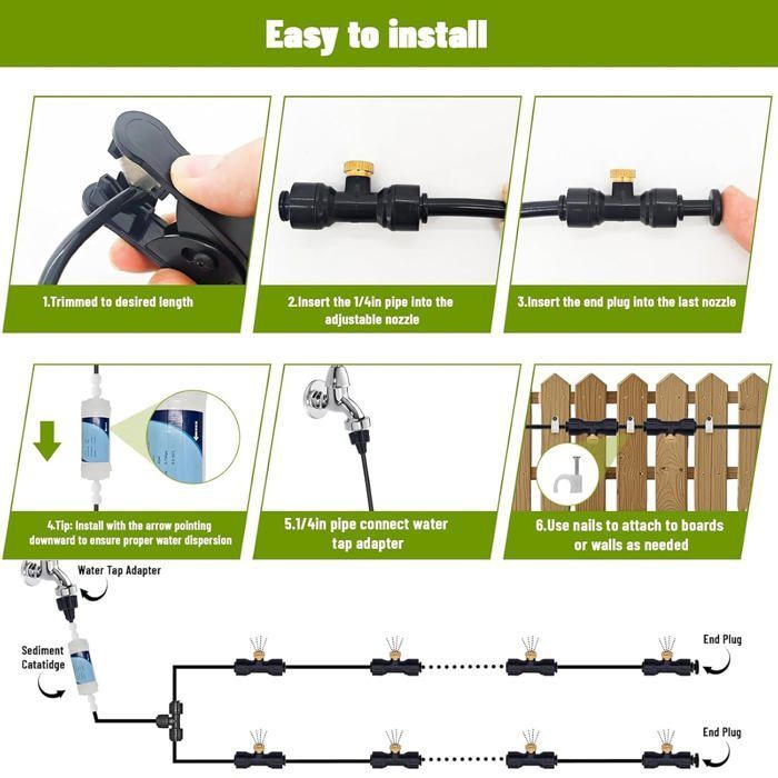 Sistema de nebulización para terrazas, manguera de nebulización para terrazas exteriores, kit de nebulización para terrazas, boquillas de nebulización con conexión en T (10 m)
