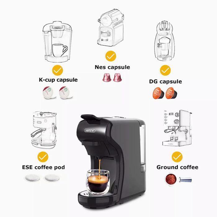 HiBREW H1A 1450W Espresso Machine - 19 Bar Extraction - 4-in-1 Multi-Capsule Coffee Maker with Hot/Cold