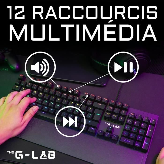 Tastiera da gioco - The G-Lab - KEYZ CARBON E - Meccanica (switch blu) - Rainbow - Profilo basso - Poggiapolsi - Cablata - Nera