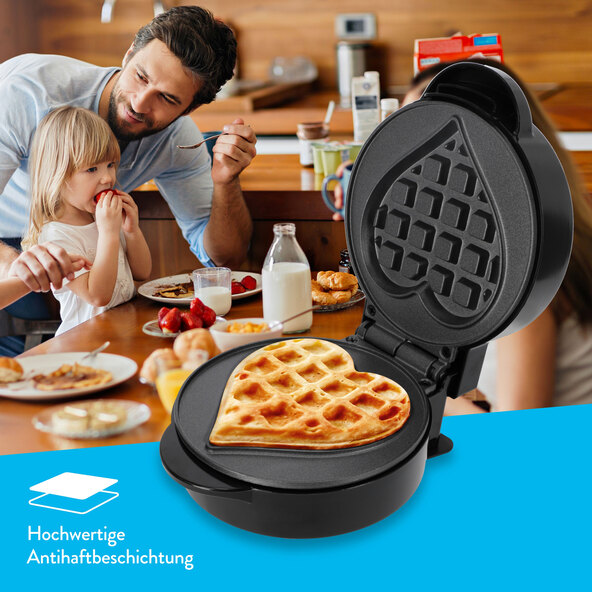 Mini aparat de vafe în formă de inimă, negru