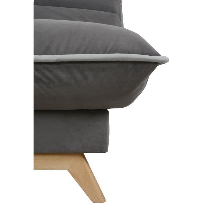 Sofá cama clic-clac de 3 plazas - Colchón DUNLOPILLO de 13 cm de grosor - Espuma de alta resiliencia de 35 kg/m³ - Tejido gris - Fabricado en Francia