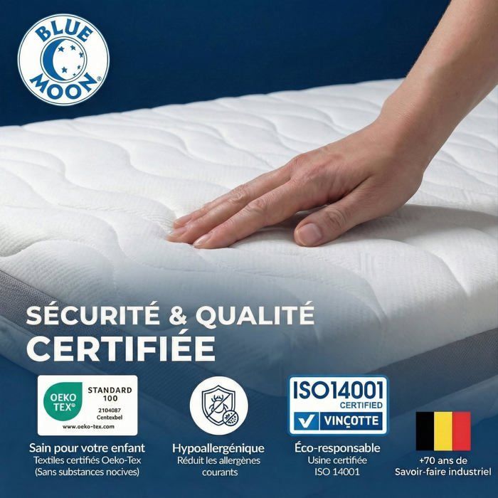 BLUE MOON – Materasso X2 3D TWIST 90x200. 5 zone di comfort. Spessore 15 cm – Compatibile con i letti IKEA – Prodotto in Belgio – Garanzia di 7 anni