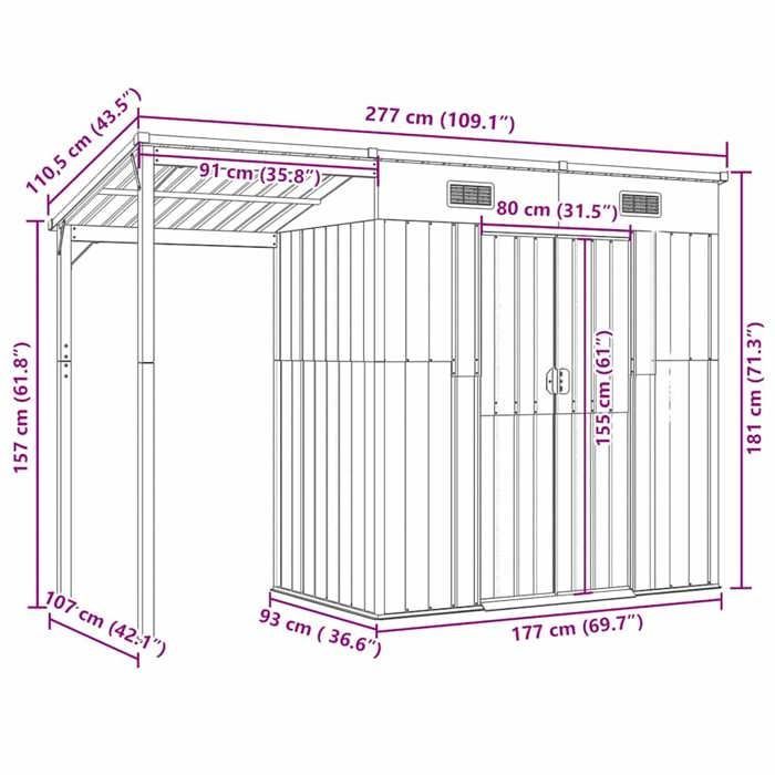 vidaXL Abri de Jardin avec Toit Prolongé, Cabane à Outils avec Poignées, Remise à Outils, Abri de Rangement Terrasse, Gris 364525