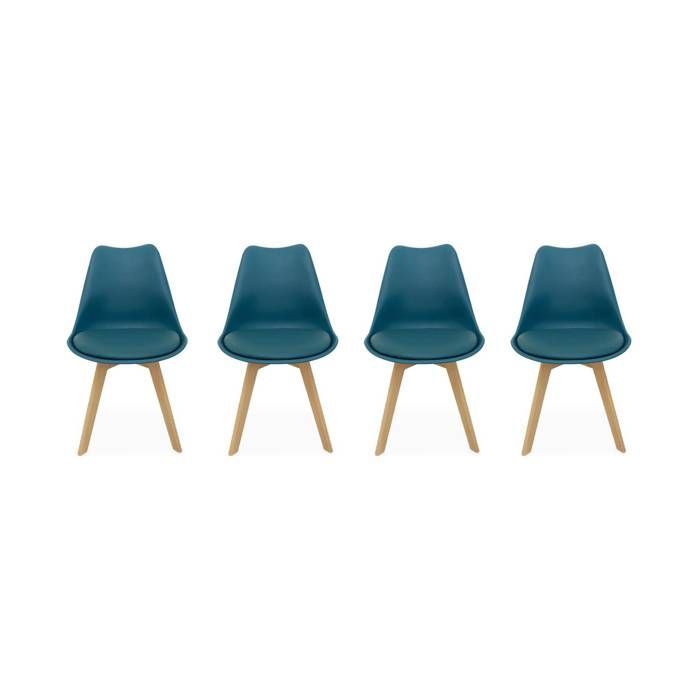 Juego de 4 sillas escandinavas. Patas de madera de haya. Sillas individuales. Color azul pato.