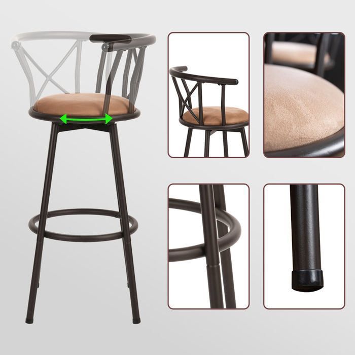 MEUBLES COSY Lot de 2 tabourets de bar industriels pivotants avec dossier en tissu marron - HAILEY 29