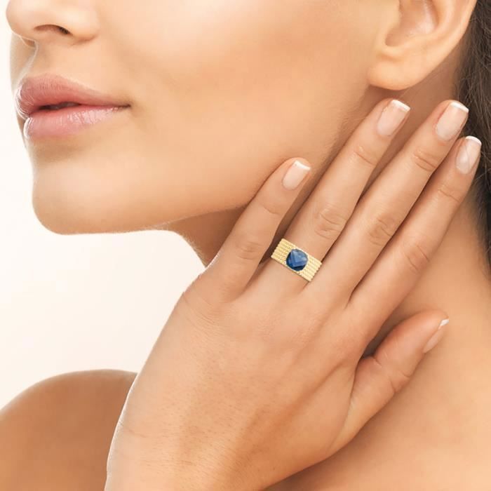 Anello grande con cristallo di zaffiro blu - Bijouxia - Placcato oro 18 carati (750/1000)