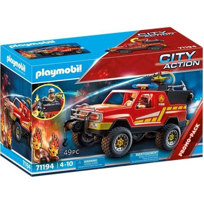 PLAYMOBIL - 71194 - Stadsactie - Pick-up truck en brandweerwagen - Brandweerwagen met lier en brandslang