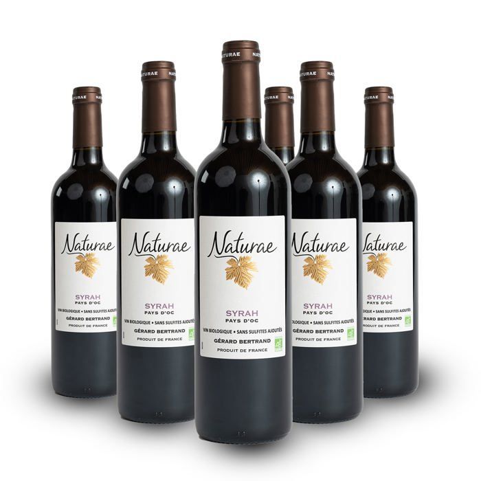 Naturae Syrah 2023, vino tinto vegano ecológico de 75 cl, sin sulfitos, paquete de 6 botellas.