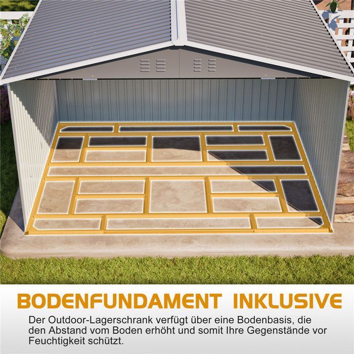 Gartenhaus, großes 6,9 m² Metall-Gartenhaus mit Türschloss, Belüftungsöffnungen, 300 x 252 x 191 cm, Grau