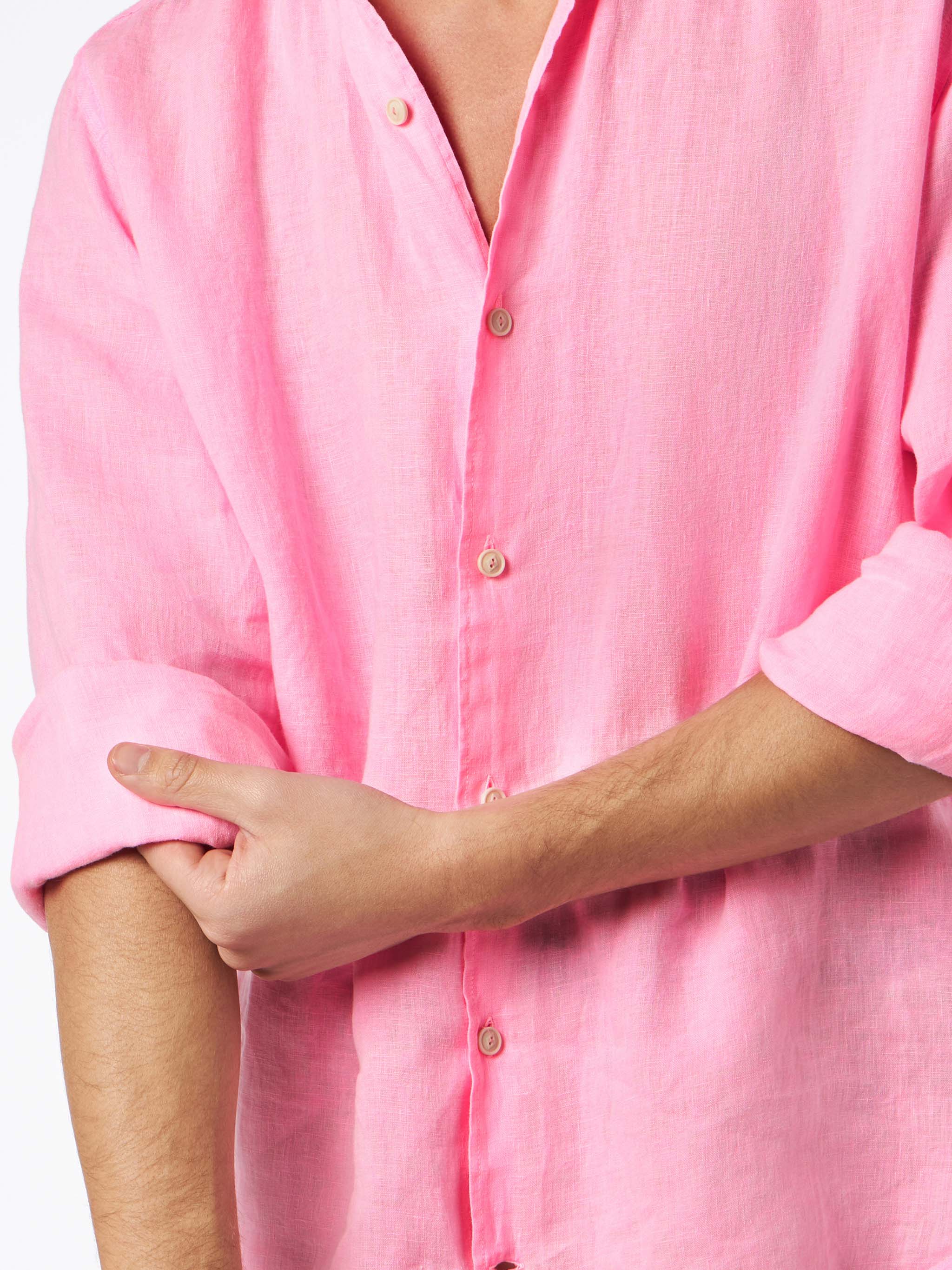 Pamplona linnen overhemd voor heren in neonroze