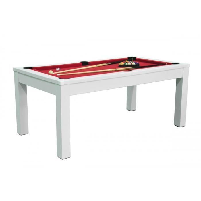 7-Fuß-Billardtisch, weiß, umbaubar – Meyer – rotes Tuch – 213 x 112,5 x 82,5 cm