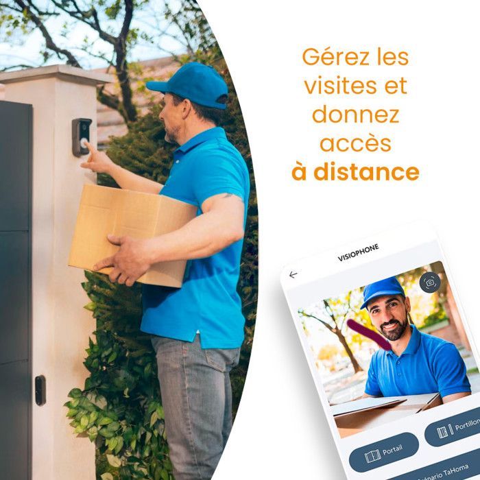 Videoportero conectado Somfy V500 Pro io, de montaje en superficie, alimentado por la red eléctrica, con vídeo HD e interoperabilidad con sistemas de domótica.