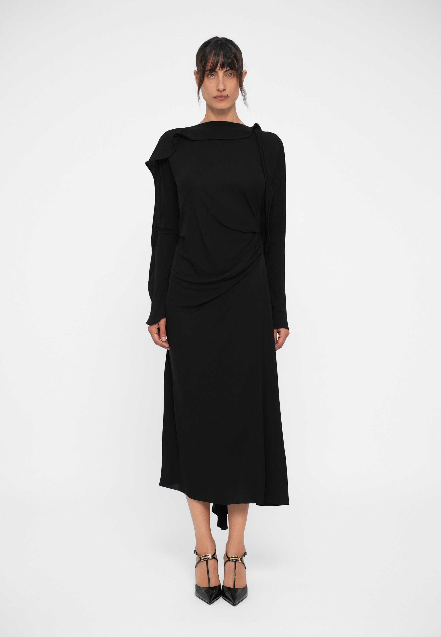 Victoria Beckham jurk met lange mouwen en draperie - Jersey jurk - zwart