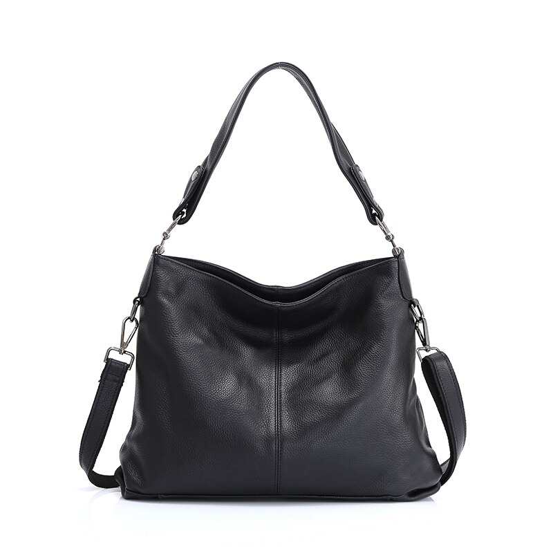 Sac cabas noir décontracté en cuir véritable 100% pour femme, collection 2020, sac bandoulière de haute qualité.