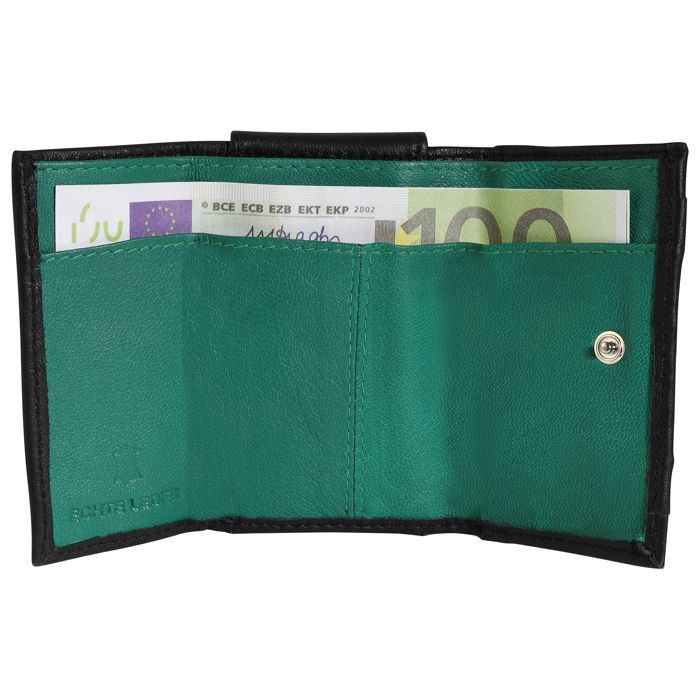 Mini-Geldbörse – EXCELLANC – Einzigartiges Design – Schafleder – Schwarz/Oliv – Kompaktes Gewicht: 45 g