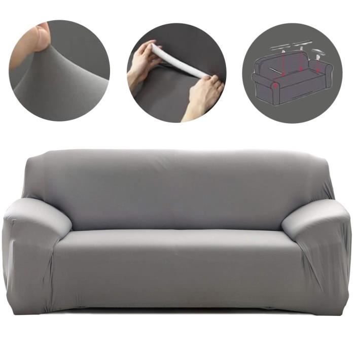 3-Seater Stretch Sofa Cover, Universal Fit, Washable, Non-Slip, Elastic Sofa Slipcover with Armrests - Grey
