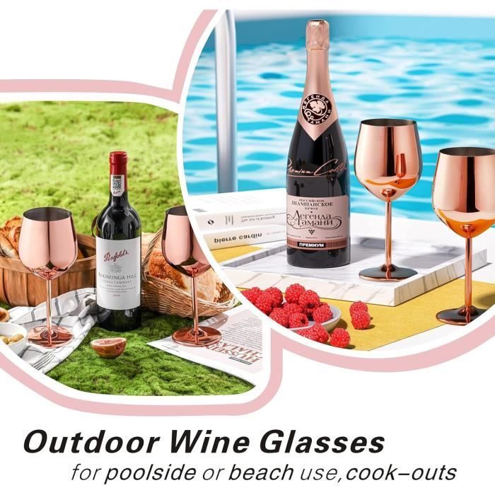 Copas de vino - NETBOAT - Juego de 4 - Acero inoxidable 304 - 540 ml - Oro rosa irrompible