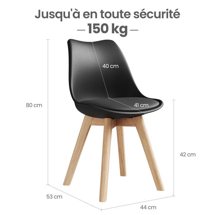 Juego de 2 sillas de comedor escandinavas HavenlyHome, ergonómicas, con patas de madera maciza y cojín impermeable, para cocina, color negro.