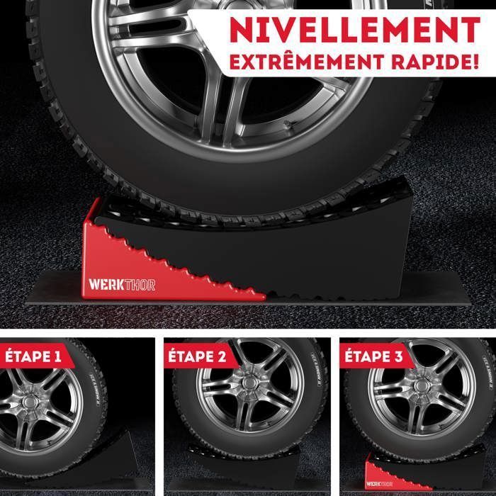 Rampas elevadoras para autocaravanas WERKTHOR (rojas) - Juego de 2 | Hasta 13,5 toneladas | Antideslizantes y robustas